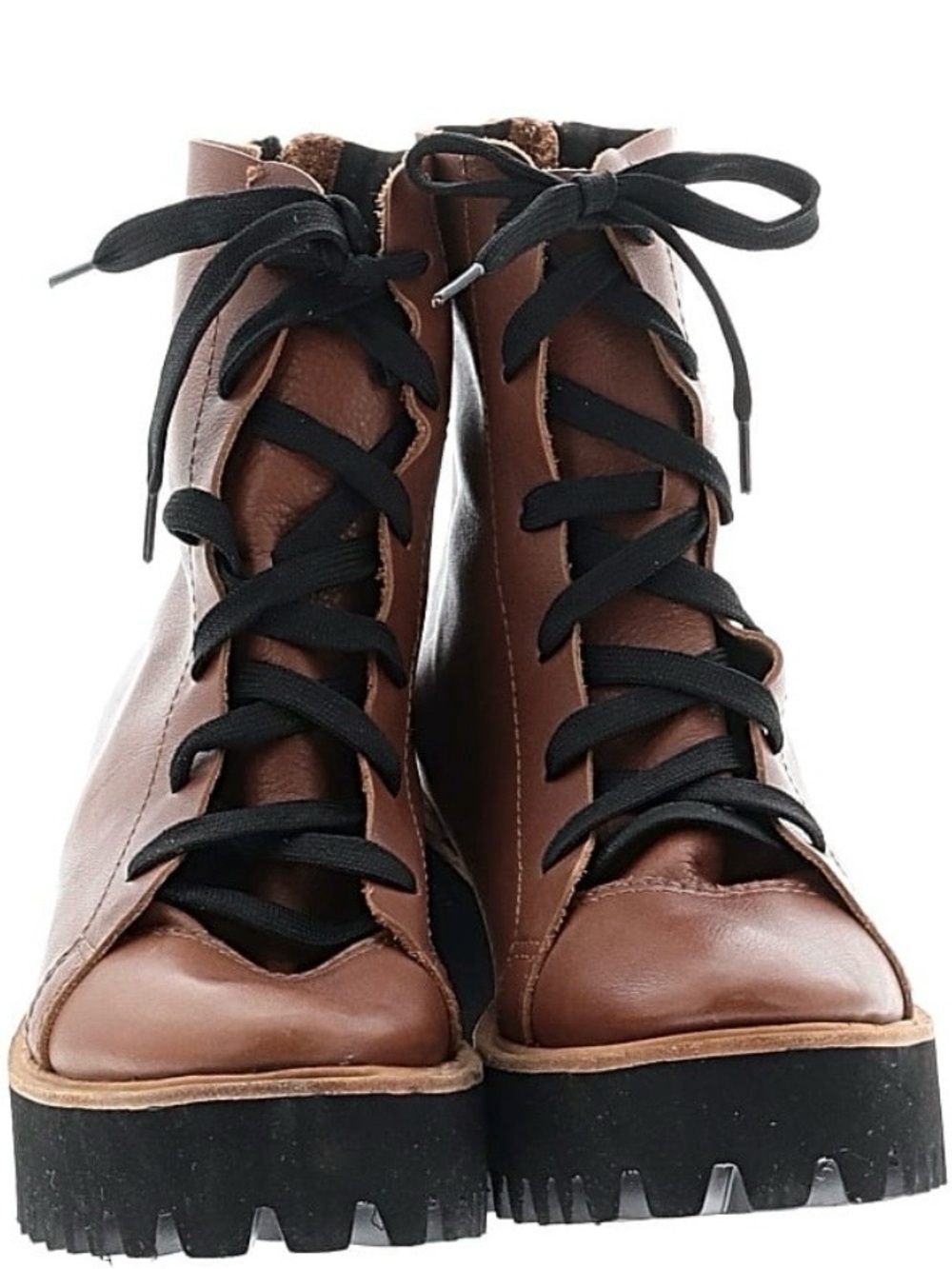Women's Brown Lace-Up Platform Ankle Boots with Black Laces